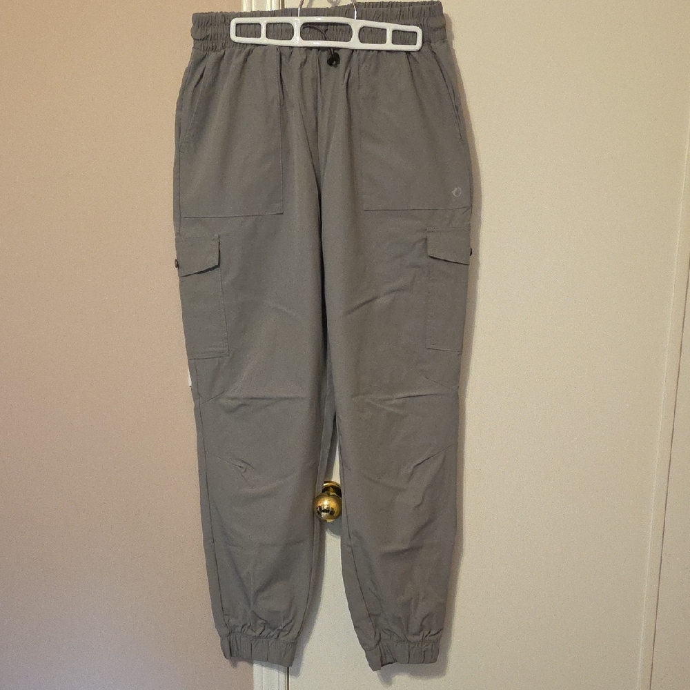 Gray Cargo Joggers with Elastic Cuffs and Adjustable Waist
